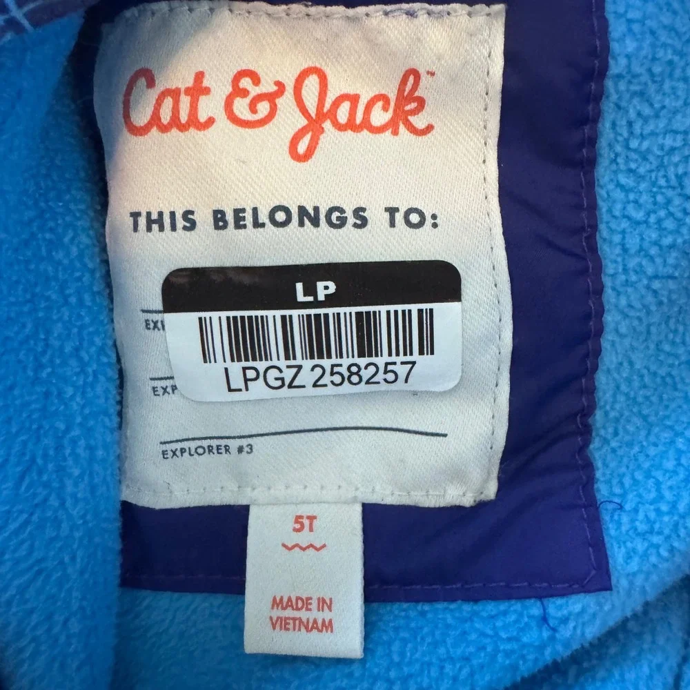Cat & Jack Boys Blue Construction Vehicle Hooded Winter Jacket 5T Puffer Coat